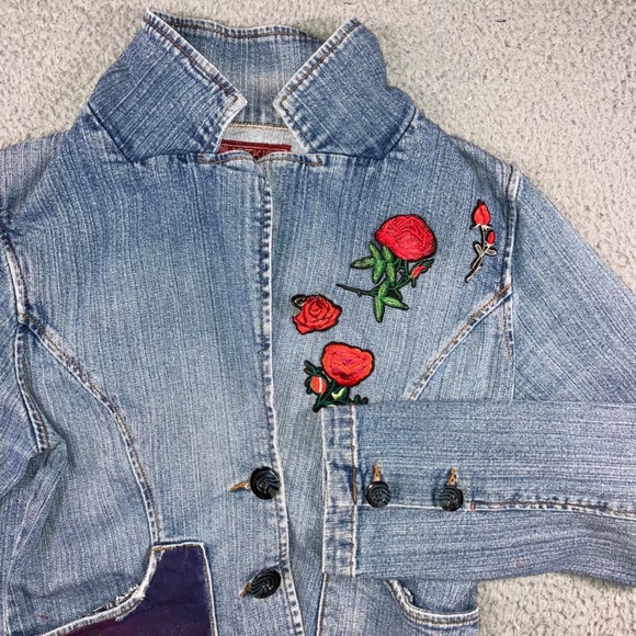 Hot Kiss Jackets & Blazers - Vintage Denim Patch Jacket Women M Rose‎ Embroidered Patch Blue Jean Y2K 2000s